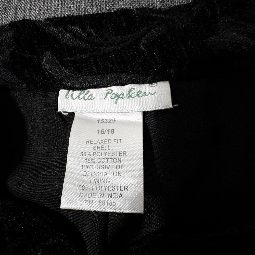 Ulla Popken Jacket Women 16/18 Black Silk Gray Open Front Wearable Art Tapestry - Picture 4 of 8